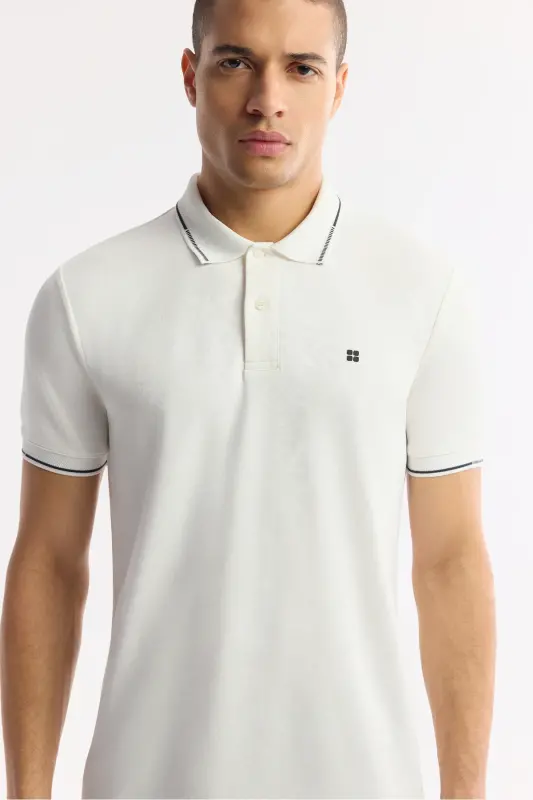 Erkak Regular Fit Ekru Polo Yoqali Bi-Stretch Futbolka A51Y1000 - 2
