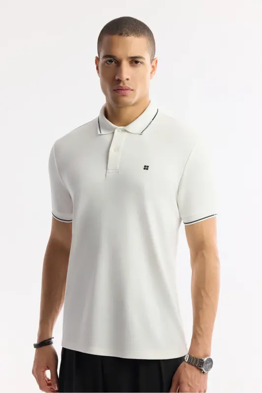 Erkak Regular Fit Ekru Polo Yoqali Bi-Stretch Futbolka A51Y1000 - 6
