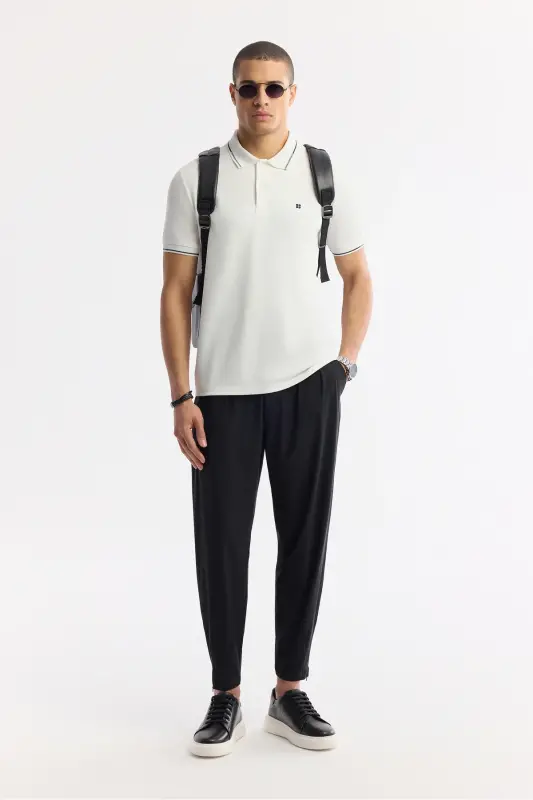 Erkak Regular Fit Ekru Polo Yoqali Bi-Stretch Futbolka A51Y1000 - 7