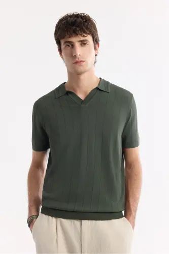 Erkak Regular Fit Haki Polo Yoqali Rayon Triko T-Shirt A51Y5015-Haki - 6
