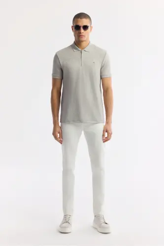 Erkak Regular Fit Kulrang Polo Yoqali Jakarli Elastan Futbolka A51Y1059-Kulrang - 6