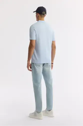 Erkak Regular Fit Ochiq Moviy Polo Yoqali Basic Rayon Triko Futbolka A51Y5035-Ochiq Moviy - 4