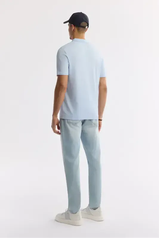 Erkak Regular Fit Ochiq Moviy Polo Yoqali Basic Rayon Triko Futbolka A51Y5035-Ochiq Moviy - 4