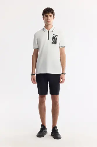Erkak Regular Fit Oq Polo Yoqali Bosmali 100% Paxta T-Shirt A51Y1167 - 5