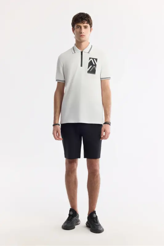 Erkak Regular Fit Oq Polo Yoqali Bosmali 100% Paxta T-Shirt A51Y1167 - 5