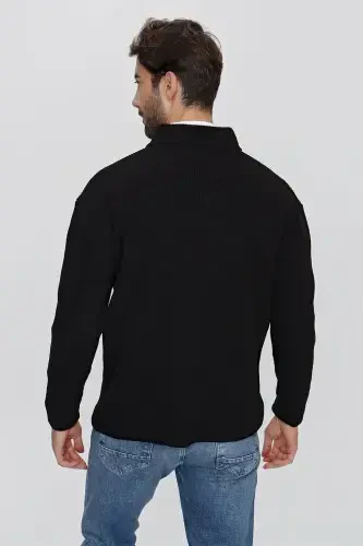 Erkak Regular Fit Salonik Triko Hirka Qora 23w208-Qora - 4