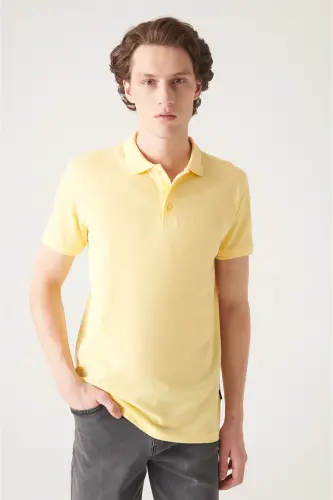 Erkak Regular Fit Sariq 3 Tugmali 100% Misr Paxtasi Polo Yoqali T-Shirt B001027-Sariq - 3