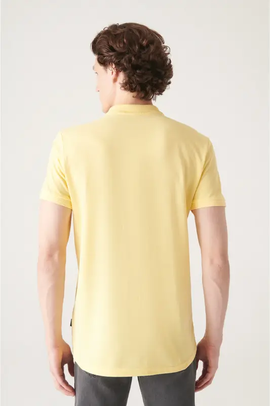 Erkak Regular Fit Sariq 3 Tugmali 100% Misr Paxtasi Polo Yoqali T-Shirt B001027-Sariq - 4