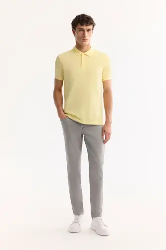 Erkak Regular Fit Sariq 3 Tugmali 100% Misr Paxtasi Polo Yoqali T-Shirt B001027-Sariq - 6