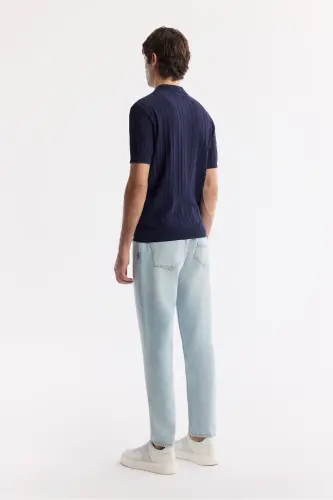 Erkak Regular Fit to‘q ko‘k Polo yoqali rayon trikotaj futbolka A51Y5046-to‘q ko‘k - 5