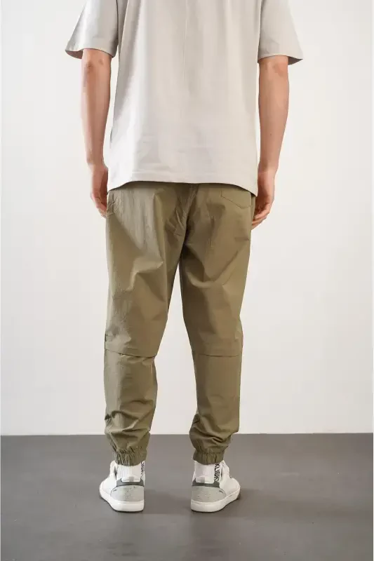 Erkak Relax Fit Kalip Beli va Pachasi Rezinkali Jogger Shim - Haki - 5