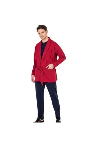 Erkak Robdöshambır Pijama Takım Atlet Boxer Takım Çorap Set-Bordo - 1