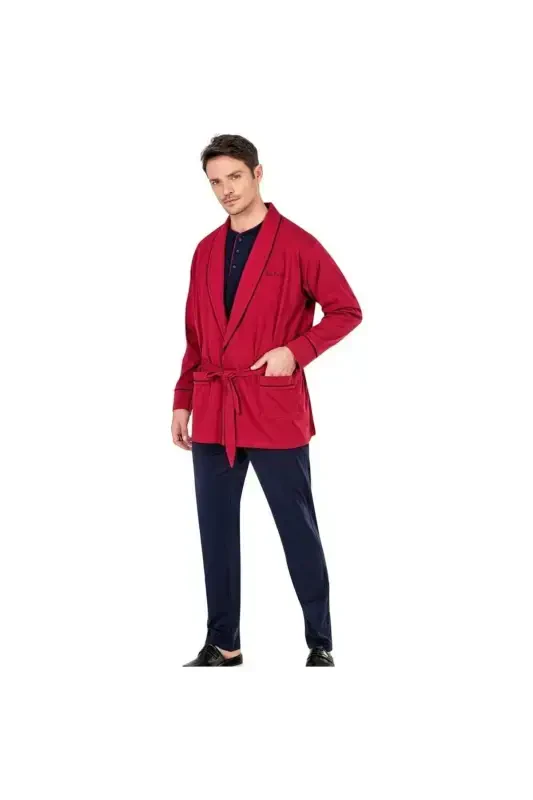 Erkak Robdöshambır Pijama Takım Atlet Boxer Takım Çorap Set-Bordo - Modazone