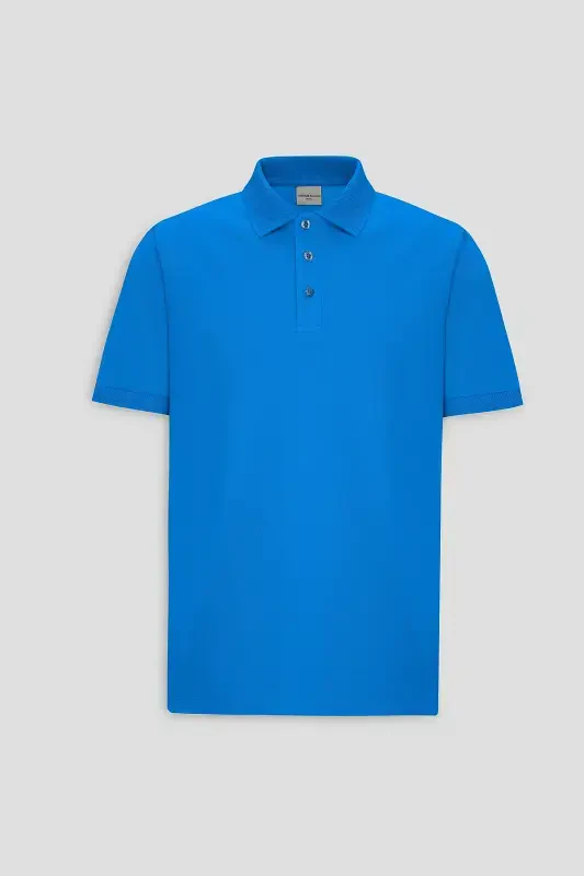 Erkak Royal ko'k 100% paxta buruşmaydigan pike polo yoqali slim fit tor kesimli futbolka - Royal ko'k - 4