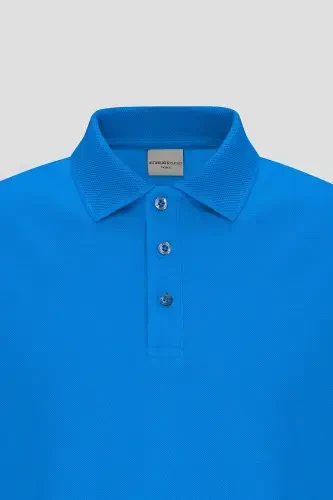 Erkak Royal ko'k 100% paxta buruşmaydigan pike polo yoqali slim fit tor kesimli futbolka - Royal ko'k - 5