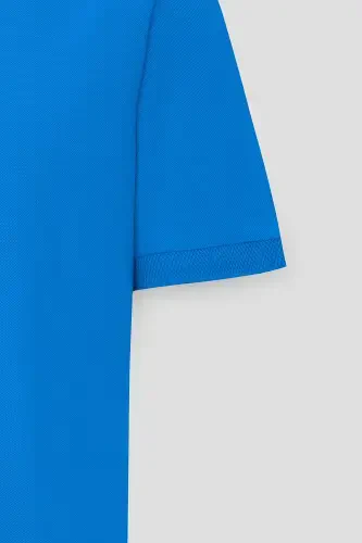 Erkak Royal ko'k 100% paxta buruşmaydigan pike polo yoqali slim fit tor kesimli futbolka - Royal ko'k - 6