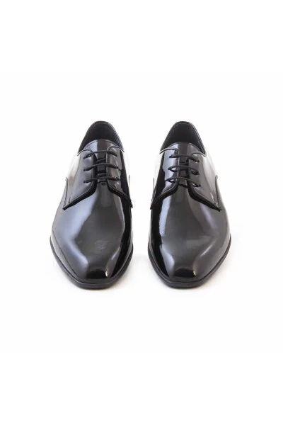 Erkak Rugan charm Pvc Taglik Qora Klassik Poyabzal - 3