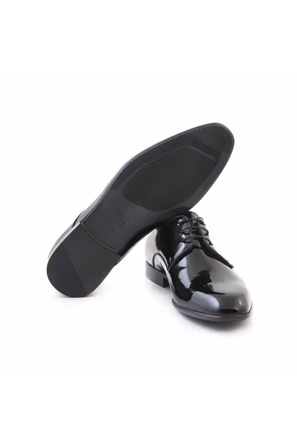 Erkak Rugan charm Pvc Taglik Qora Klassik Poyabzal - 5