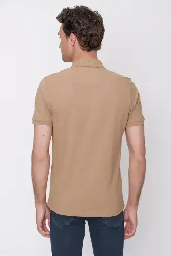 Erkak Safari Basic tekis 100% paxta Slim Fit tor kesimli qisqa yengli polo yoqali futbolka - 6