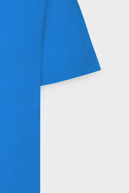 Erkak Saks Moviy 100% Paxta Slim Fit Tor Kisim Velosiped Yoqali Basic Futbolka-Saks Moviy - 13