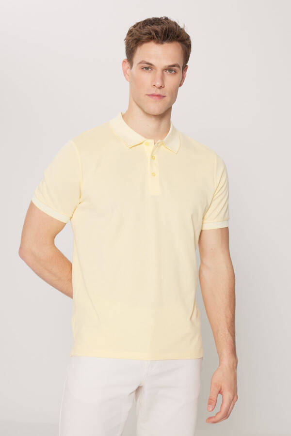 Erkak Sari Oq-kulrang-anor guli 3'li Tortmaydigan Paxta Slim Fit Buklanmaydigan Polo Yaka Futbolka - 4