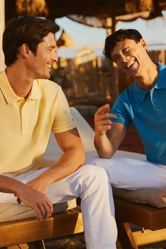 Erkak sariq %100 paxta egilmaydigan pike polo yoqali slip - 5