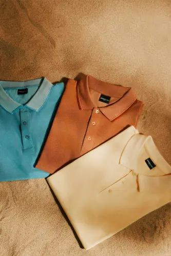 Erkak sariq %100 paxta egilmaydigan pike polo yoqali slip - 6