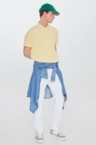 Erkak sariq %100 paxta egilmaydigan pike polo yoqali slip - 8