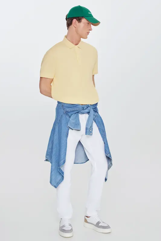 Erkak sariq %100 paxta egilmaydigan pike polo yoqali slip - 8