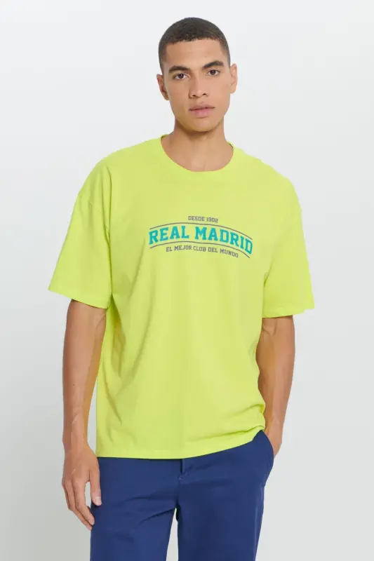 Erkak Sariq Real Madrid Litsenziyalangan Katta O'lchamli Keng Kesimli 100% Paxta Velosiped Yoqali Futbolka - 4