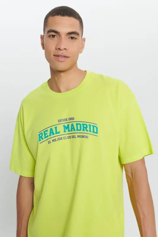 Erkak Sariq Real Madrid Litsenziyalangan Katta O'lchamli Keng Kesimli 100% Paxta Velosiped Yoqali Futbolka - 5
