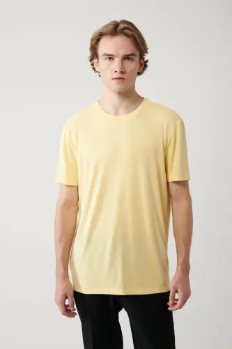 Erkak Sariq Soft Touch Velosiped Yoqali T-shirt B001031-Sariq 