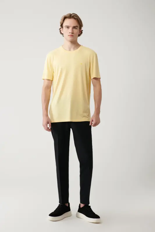 Erkak Sariq Soft Touch Velosiped Yoqali T-shirt B001031-Sariq - 6