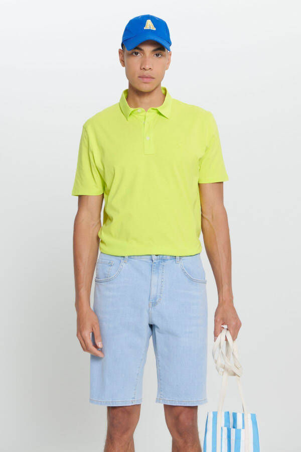 Erkak Sariq Standart Fit Oddiy Kesimli 100% Paxta Logotipli Polo Yoqali Футболка - 1