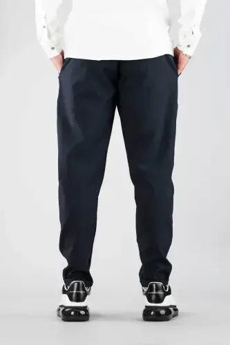 Erkak Shim Ko'k Bel Qismi Rezinkali Slim Fit Elastik Likrali Asosiy Paxtali Jogger-Neft - 3