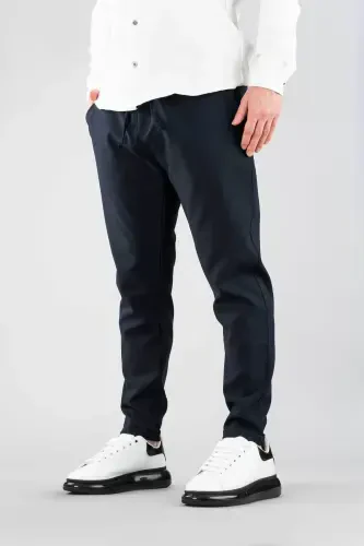 Erkak Shim Ko'k Bel Qismi Rezinkali Slim Fit Elastik Likrali Asosiy Paxtali Jogger-Neft - 6