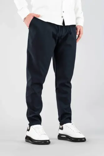 Erkak Shim Ko'k Bel Qismi Rezinkali Slim Fit Elastik Likrali Asosiy Paxtali Jogger-Neft - 1