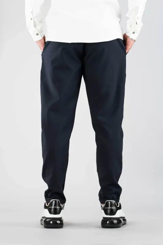 Erkak Shim Ko'k Bel Qismi Rezinkali Slim Fit Elastik Likrali Asosiy Paxtali Jogger-Neft - 3