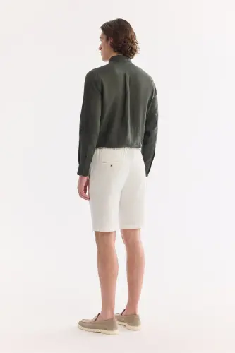 Erkak Singan Bo'sh Fit Oq Belli Rezinkali Teksturali Teos Short B003731-Singan Oq - 4