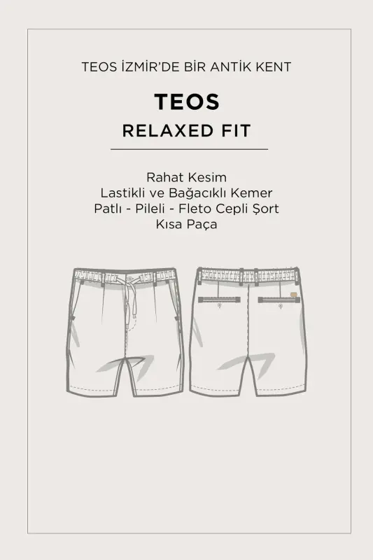 Erkak Singan Bo'sh Fit Oq Belli Rezinkali Teksturali Teos Short B003731-Singan Oq - 7