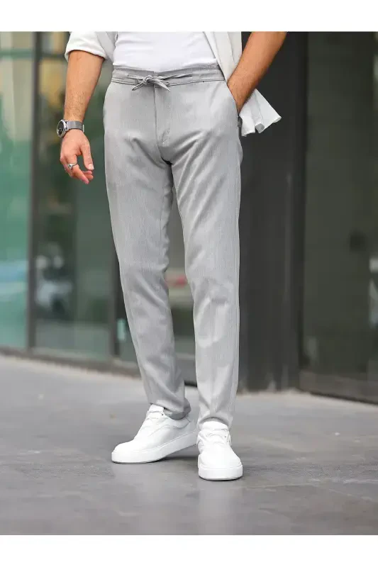 Erkak Slim Fit Mato Jogger Likrali Va Beli Rezinkali-OCHIQ KULRANG - BASEL.CO