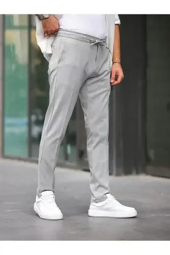 Erkak Slim Fit Mato Jogger Likrali Va Beli Rezinkali-OCHIQ KULRANG - BASEL.CO (1)