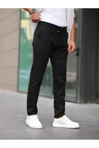 Erkak Slim Fit Mato Premium Jogger Likrali Va Beli Rezinkali-QORA 
