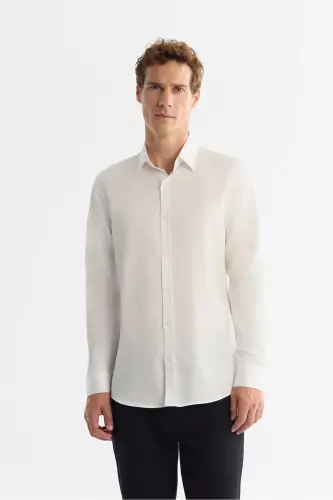 Erkak Slim Fit Oq Oson Dazmollanadigan 100% Paxta Satin Ko'ylak B002006-Oq 