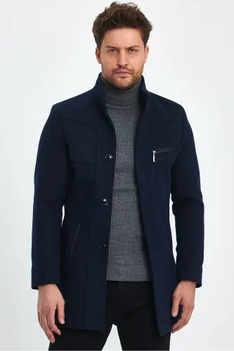 Erkak Slim Fit to‘q ko‘k kashmir palto - TO‘Q KO‘K - 12