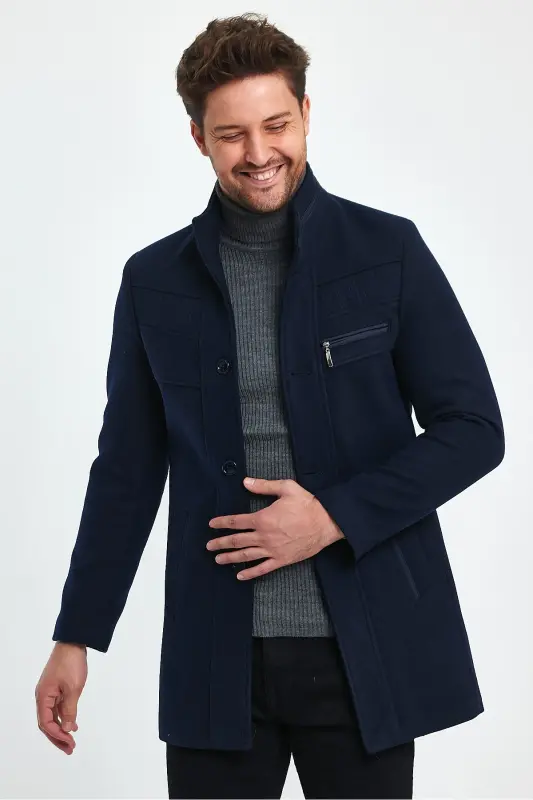 Erkak Slim Fit to‘q ko‘k kashmir palto - TO‘Q KO‘K - 13