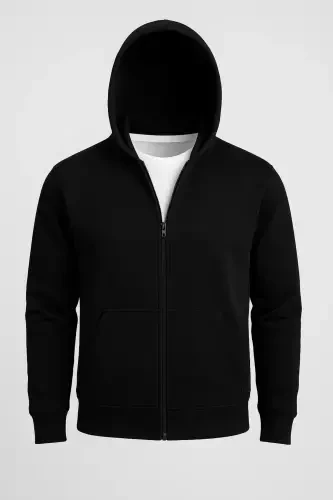 Erkak Slim Fit Triko 3 Ip Fermuarlı Polar Kardigan Qora-QORA - CLIPMAN (1)