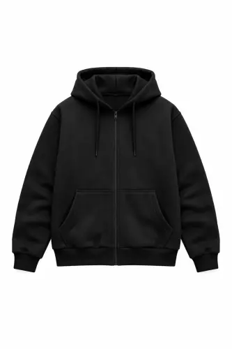 Erkak Slim Fit Triko 3 Ip Fermuarlı Polar Kardigan Qora-QORA - CLIPMAN (1)