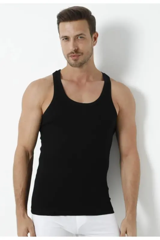 ERKAK SPORTCHI RIBANA ATLET 2'LI FURSAT PAKET %100 COTTON-Qora 0118 - 8