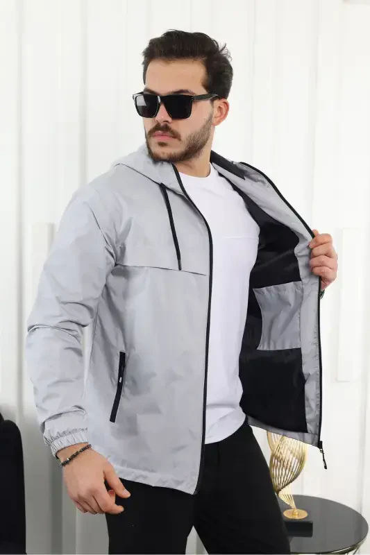 Erkak Suvga chidamli cho'ntakli капюшонli kulrang yomg'ir paltosi-A.kulrang - 2